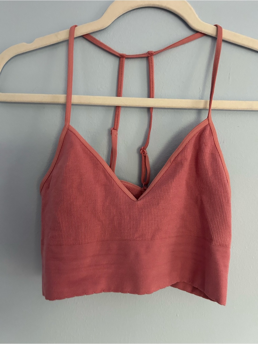 Anthropologie Coral Ribbed V-Neck Bralette